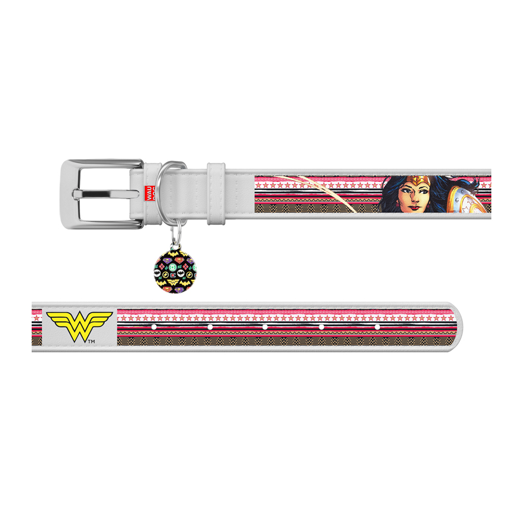 Нашийник для тварин WAUDOG Design з QR паспортом "Чудо-жінка" XXS Ш 12 мм Д 18-24 см білий (0012-1009-15) - зображення 3