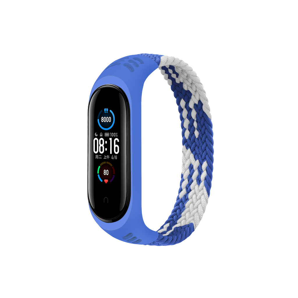 Ремінець до фітнес браслета BeCover Elastic Nylon Style для Xiaomi Mi Smart Band 5/6 (Size M) Blue-White (706151) - зображення 1