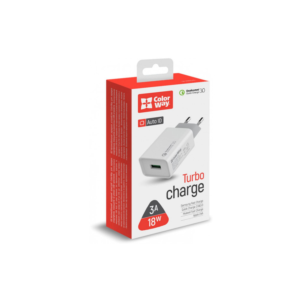Зарядний пристрій ColorWay 1USB Quick Charge 3.0 (18W) (CW-CHS013Q-WT) - зображення 4