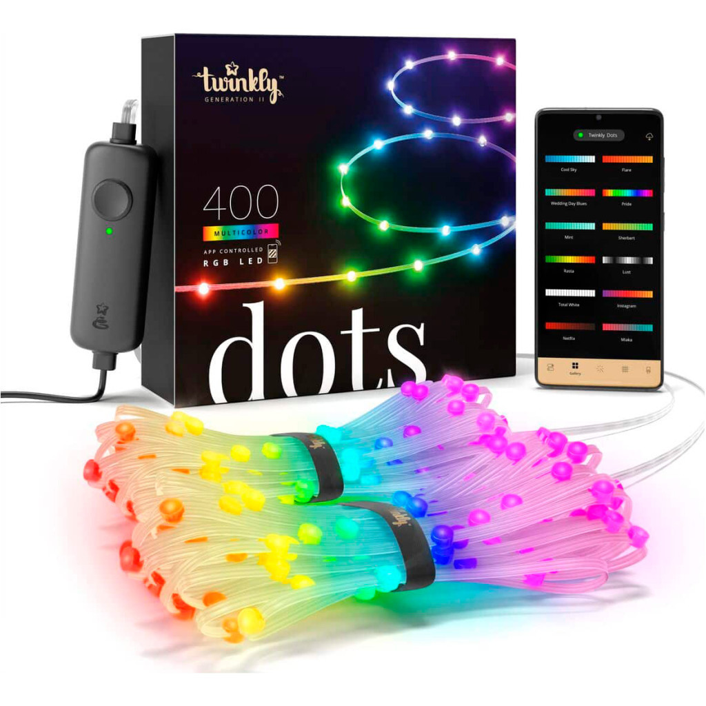 Гірлянда Twinkly Smart LED Dots Lights RGB 400 Gen II, IP44, 20м, прозорий (TWD400STP-TEU) - зображення 2