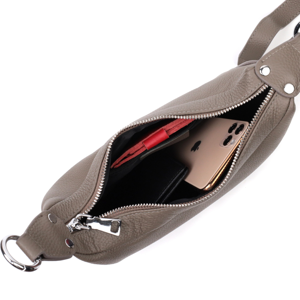 Сумка Vintage Шкіряна жіноча напівкруглого формату з однією ручкою Сіра (22412) - зображення 7