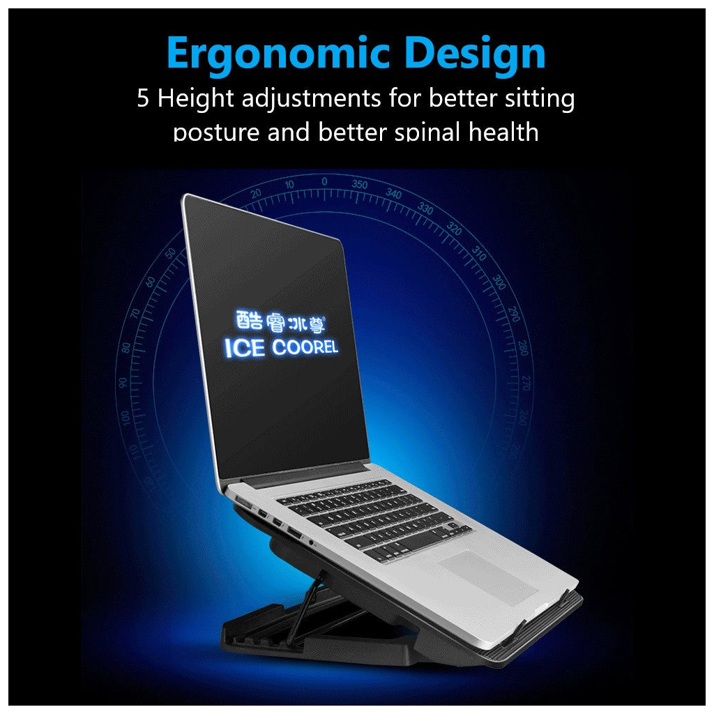 Підставка до ноутбука IceCoorel 10-15.6", 6*60mm 2500 RPM, 2*USB, 353x255x32mm, Black (A9) - изображение 8