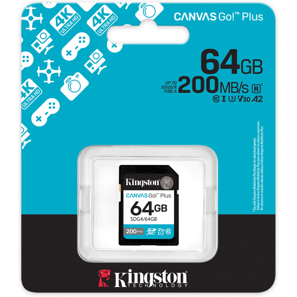 Карта пам'яті Kingston 64GB SDXC сlass 10 UHS-I U3 V30 Canvas Go Plus G4 (SDG4/64GB) - зображення 3