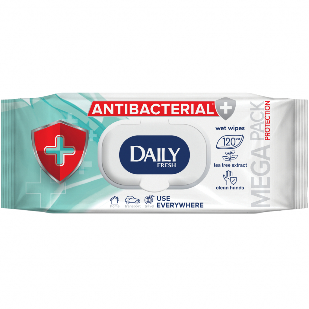 Вологі серветки Daily Fresh антибактеріальні з клапаном 120 шт. (4823071646993) - зображення 1
