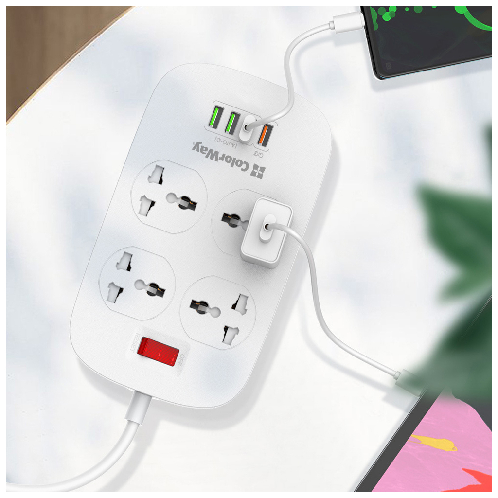 Мережевий фільтр живлення ColorWay 4 розетки/4USB White 1.8м (1QC3.0 + 3 AUTO ID) (CW-CHU44QW) - зображення 11