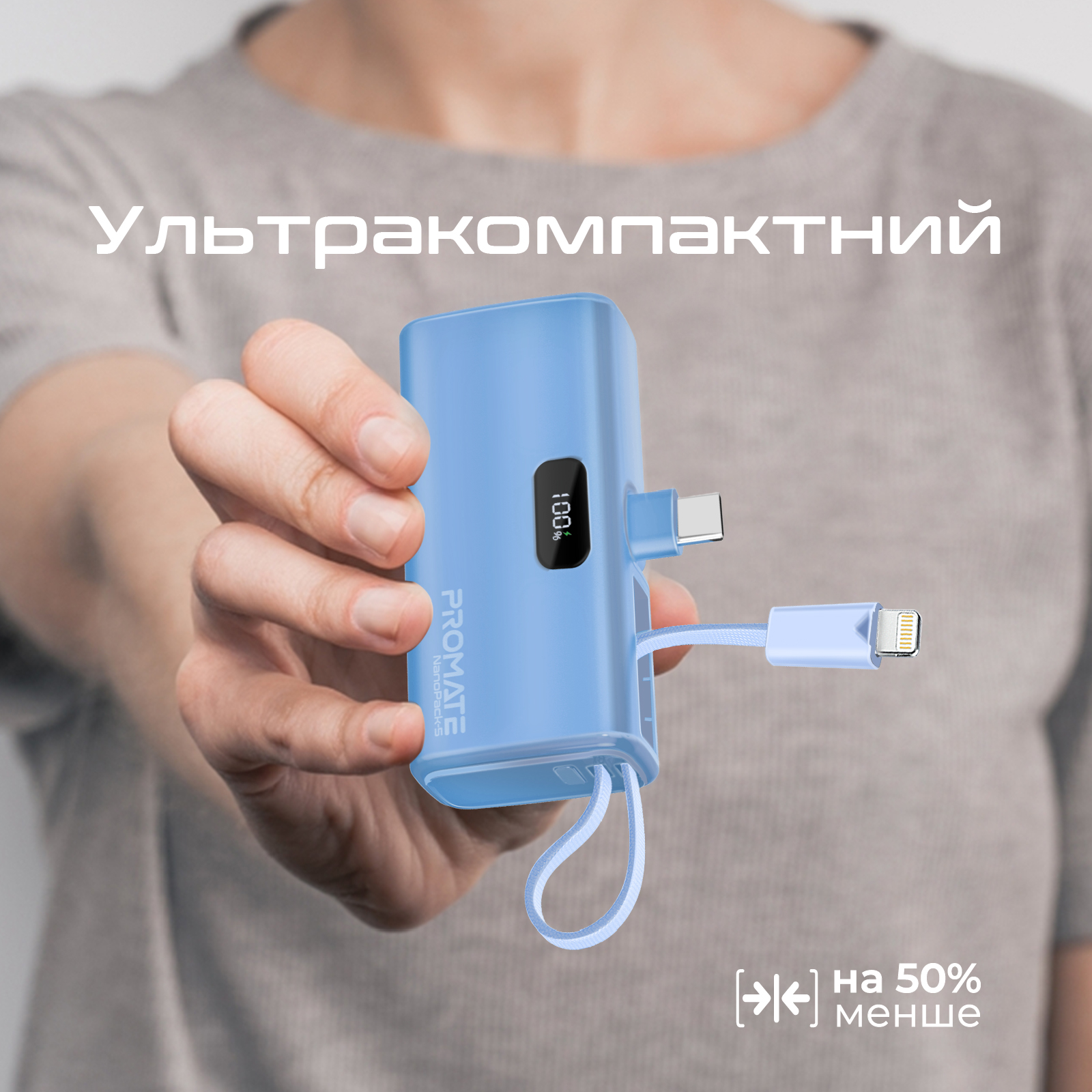 Універсальна мобільна батарея Promate Nanopack-5 5000mAh 20W Blue - изображение 9