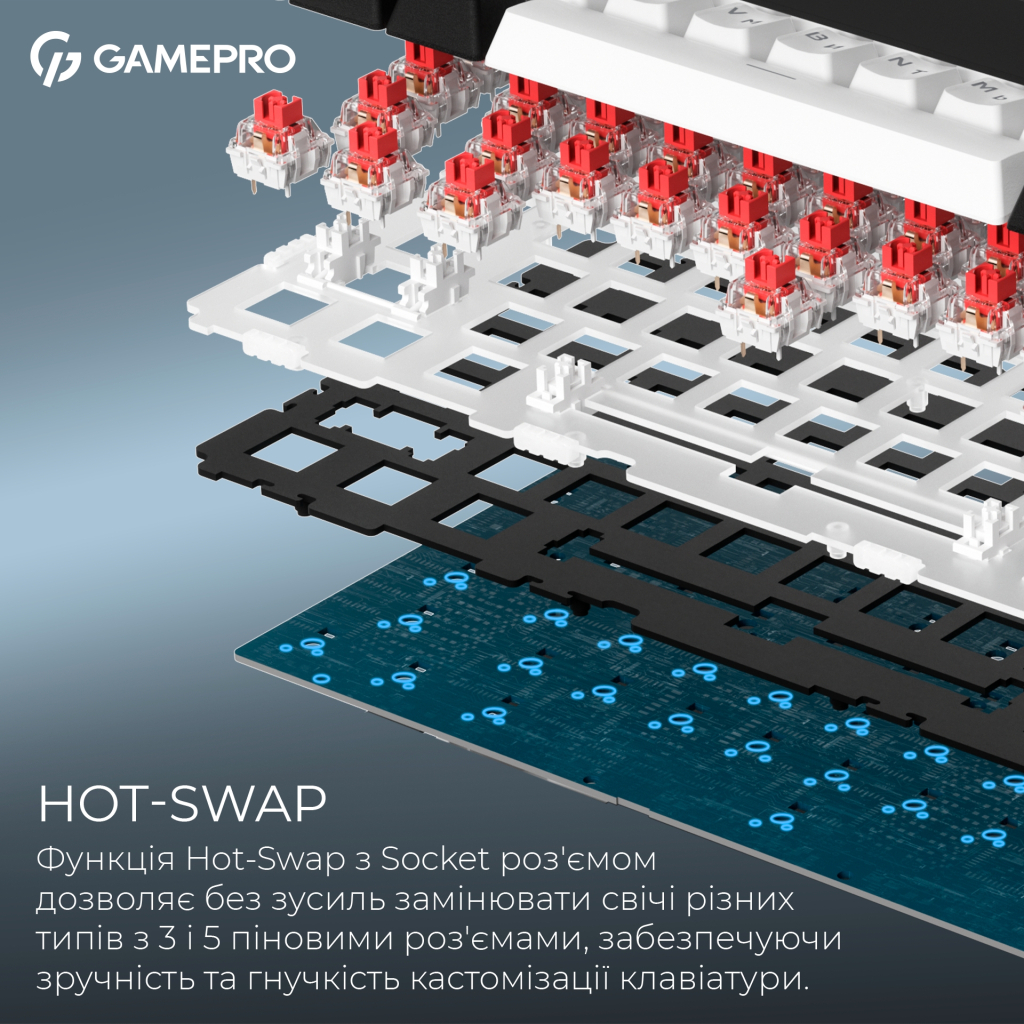 Клавіатура GamePro Asgard Valhalla MK160B Pro 75 RGB Wireless/Bluetooth/USB Black (MK160B Pro) - зображення 9