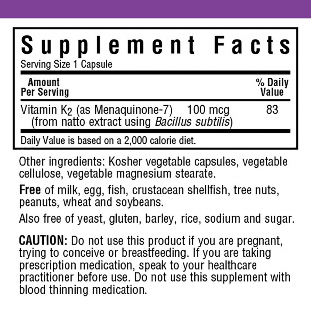 Вітамін Bluebonnet Nutrition Вітамін К2 100 мкг, 50 гелевих капсул (BLB0652) - зображення 2