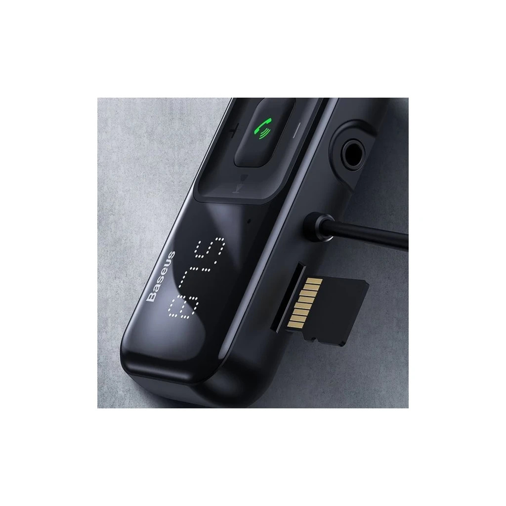 FM модулятор Baseus T Shaped S-16 2 х USB Type-A, microSD, AUX Black (CCMT000201) - изображение 8