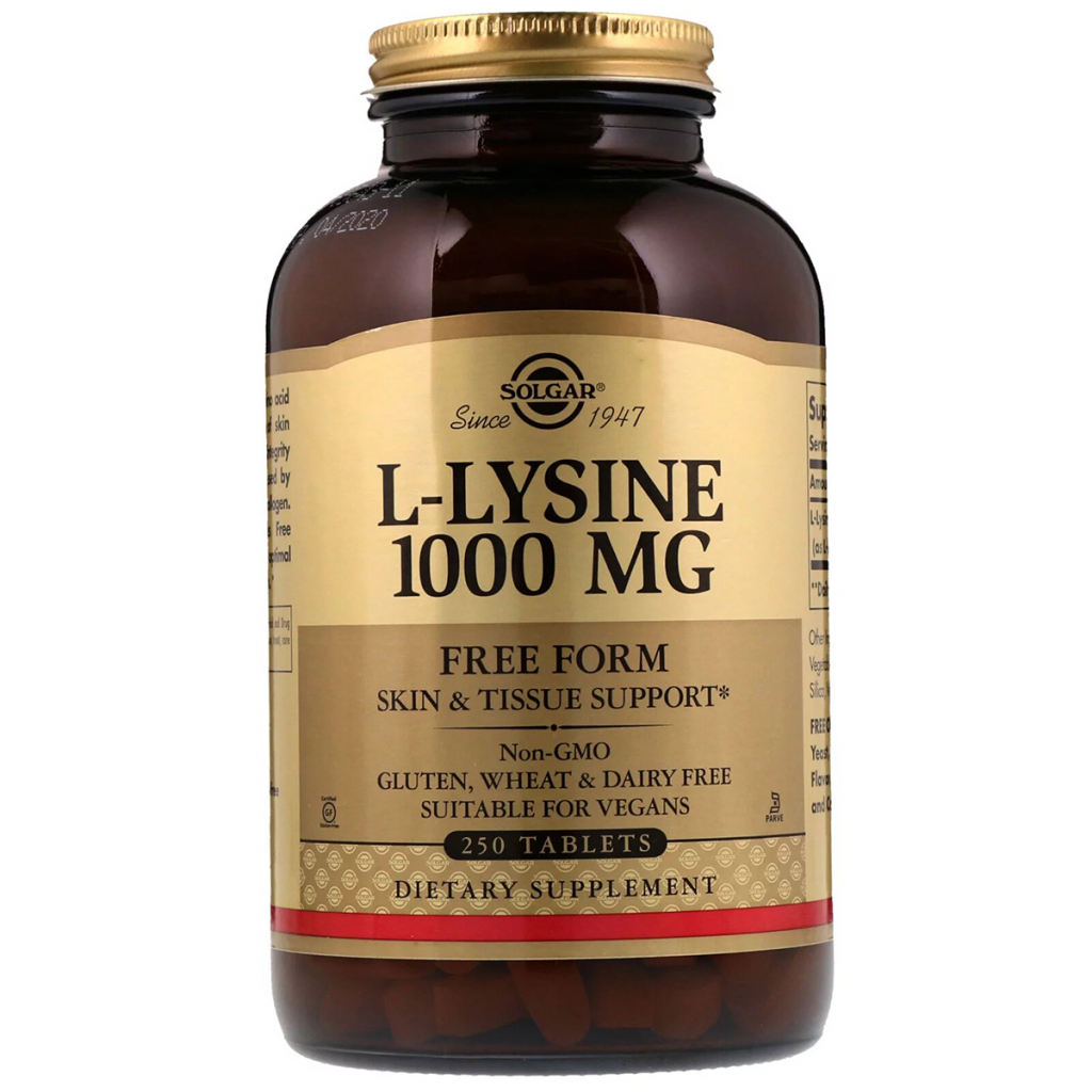Амінокислота Solgar Лізин 1000 мг, L-Lysine, 250 таблеток (SOL-01702) - зображення 1
