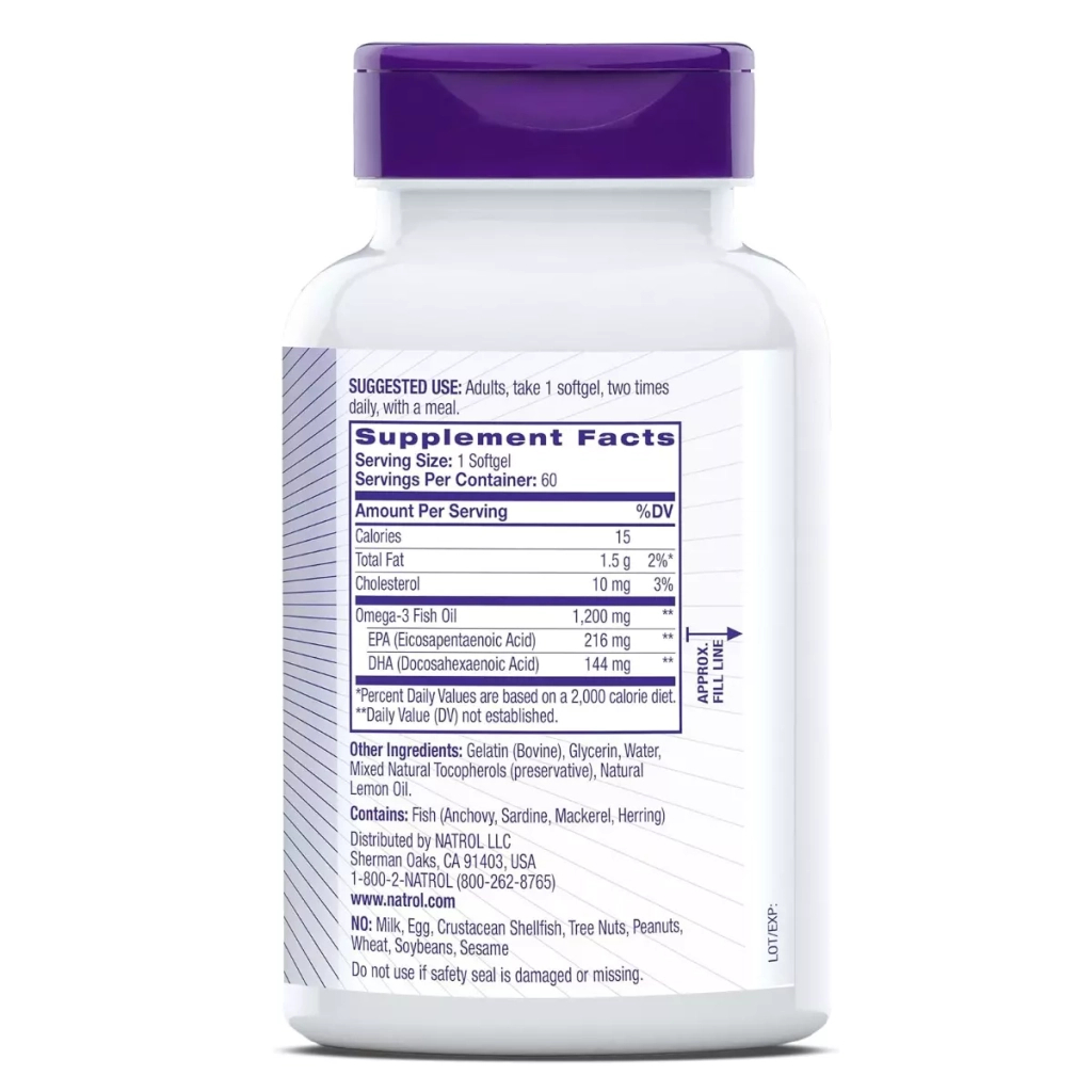 Вітамінно-мінеральний комплекс Natrol Омега-3 Риб'ячий Жир, 1200 мг, Omega-3 Fish Oil, 60 желатинових капсул (NTL04409) - зображення 2