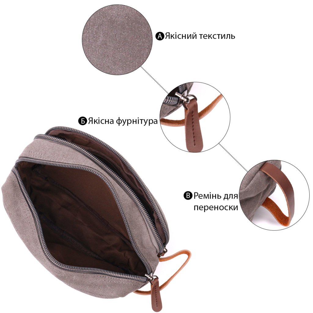 Сумка Vintage На два відділення з текстилю Сіра (22230) - зображення 4