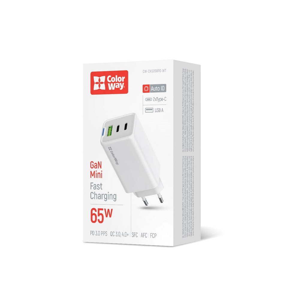 Зарядний пристрій ColorWay GaN Mini 65W PD Port PPS USB (USB-2C1A) white (CW-CHS058PD-WT) - зображення 6