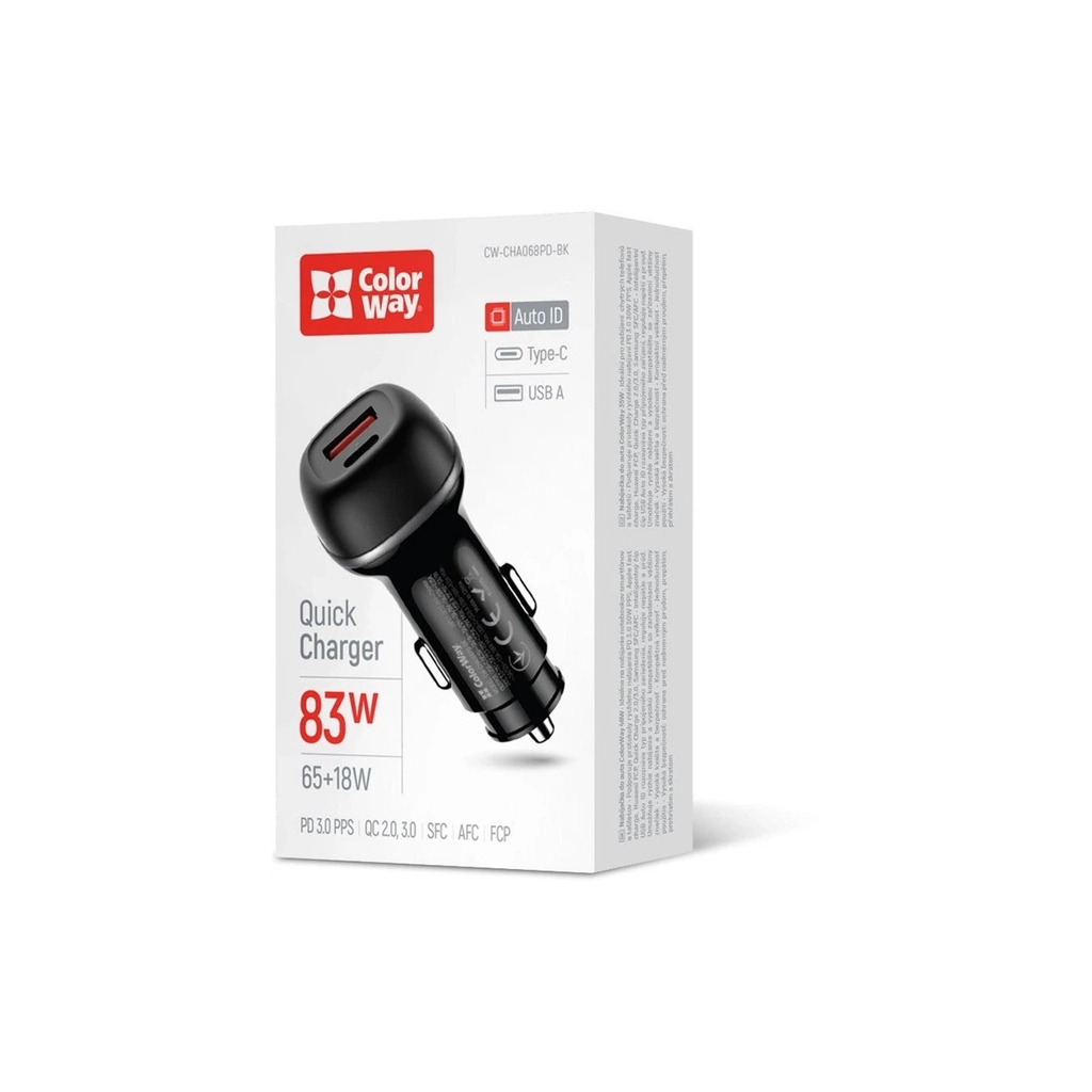 Зарядний пристрій ColorWay USB-C PD65W + USB QC3.0 car adapter (CW-CHA068PD-BK) - зображення 5