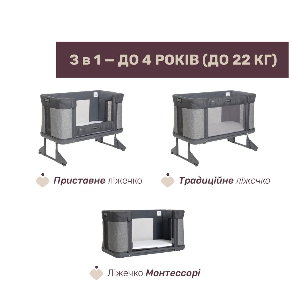 Ліжечко Chicco Next2Me Forever 3 в 1 темно-сірий (79650.27) - изображение 2