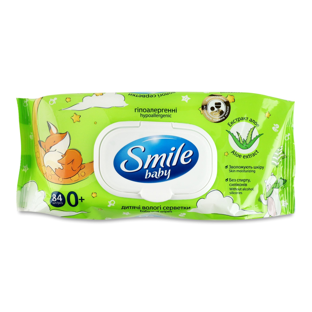Дитячі вологі серветки Smile baby з алоє, з клапаном, 84 шт (4823071646863) - зображення 2