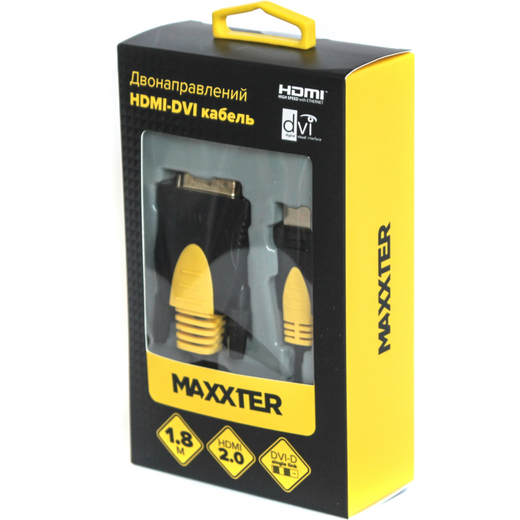 Кабель мультимедійний HDMI to DVI 1.8m 2-side V1.3 19-pin Maxxter (CCBP-HDMI-DVI-1.8) - зображення 2