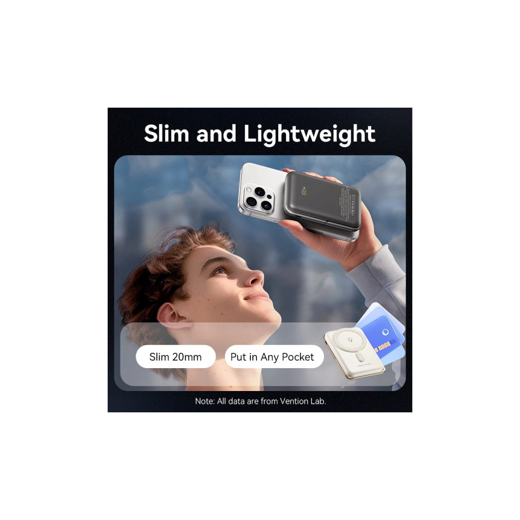 Батарея універсальна VENTION Magnetic Wireless 10000mAh 20W PD USB-C In/Out, QI-15W White (FHNW0) - зображення 6