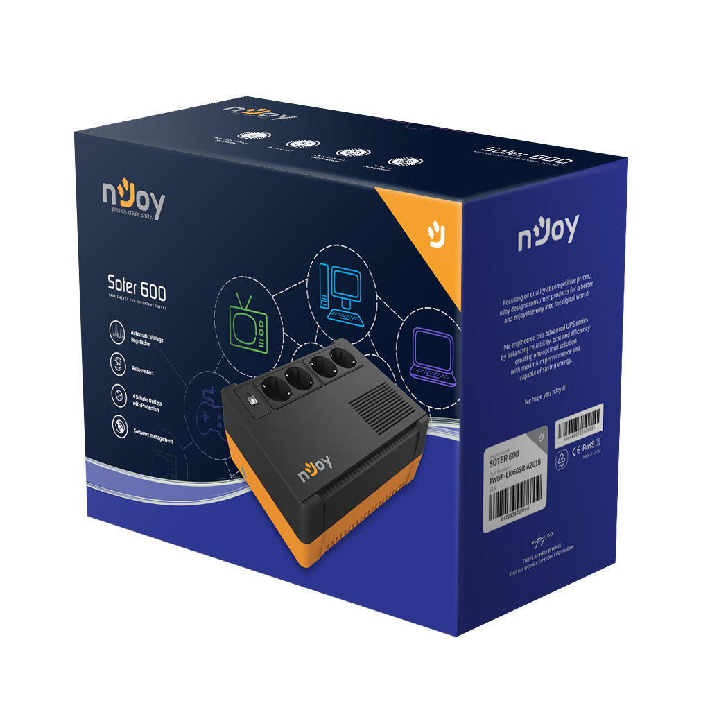 Пристрій безперебійного живлення nJoy Soter 600 USB (PWUP-LI060SR-AZ01B) - зображення 6