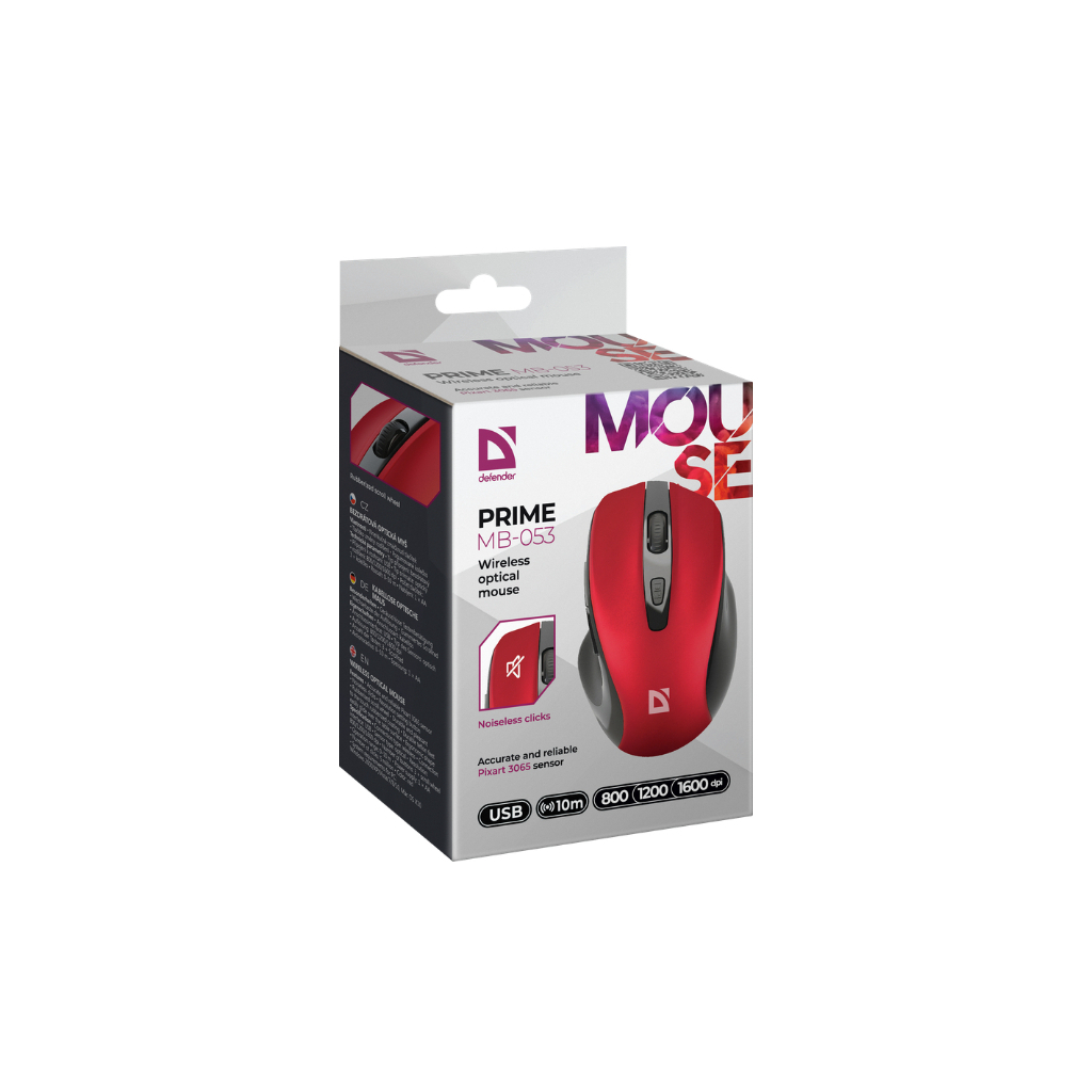 Мишка Defender Prime MB-053 Silent Wireless Red (52052) - зображення 5