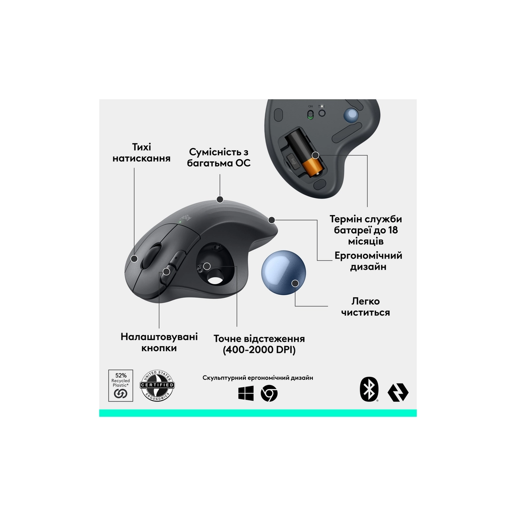 Мишка Logitech Ergo M575S Wireless Trackball Graphite (910-007029) - зображення 6