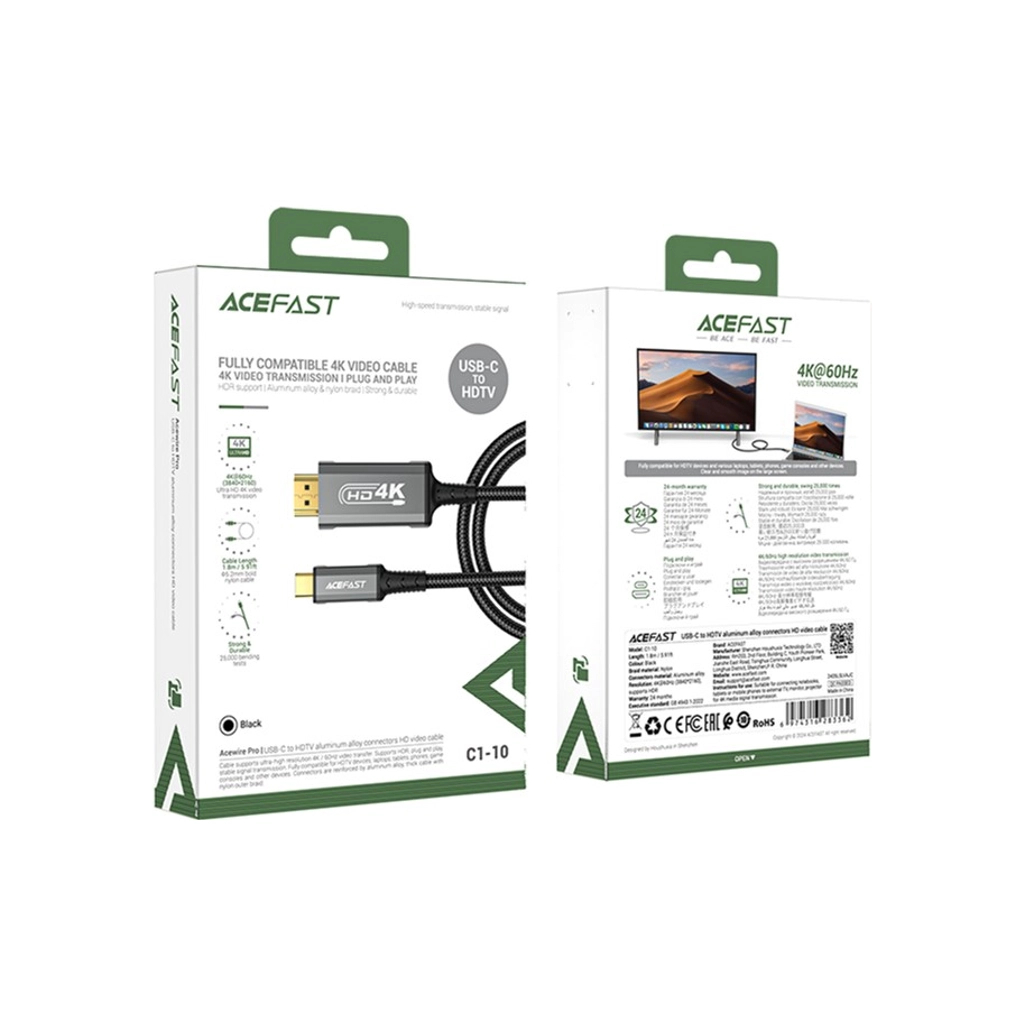 Кабель мультимедійний USB-C to HDMI M 1.8m black Acefast (6974316283362) - зображення 2