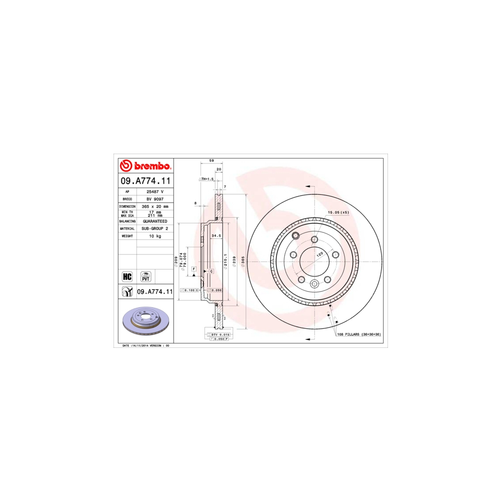 Гальмівний диск Brembo 09.A774.11 - зображення 1