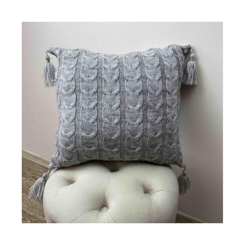 Наволочка Прованс декоративна в'язана Глорiя коси Сiра 45х45 (022015) - зображення 1