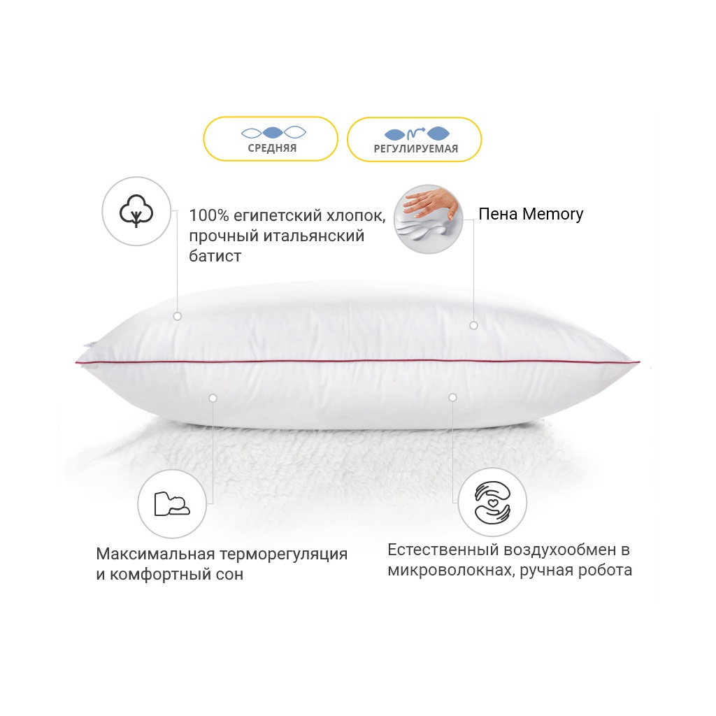 Подушка MirSon 1496 DeLuxe Hand Made memory effekt Середня 60х60 см (2200001540637) - зображення 2