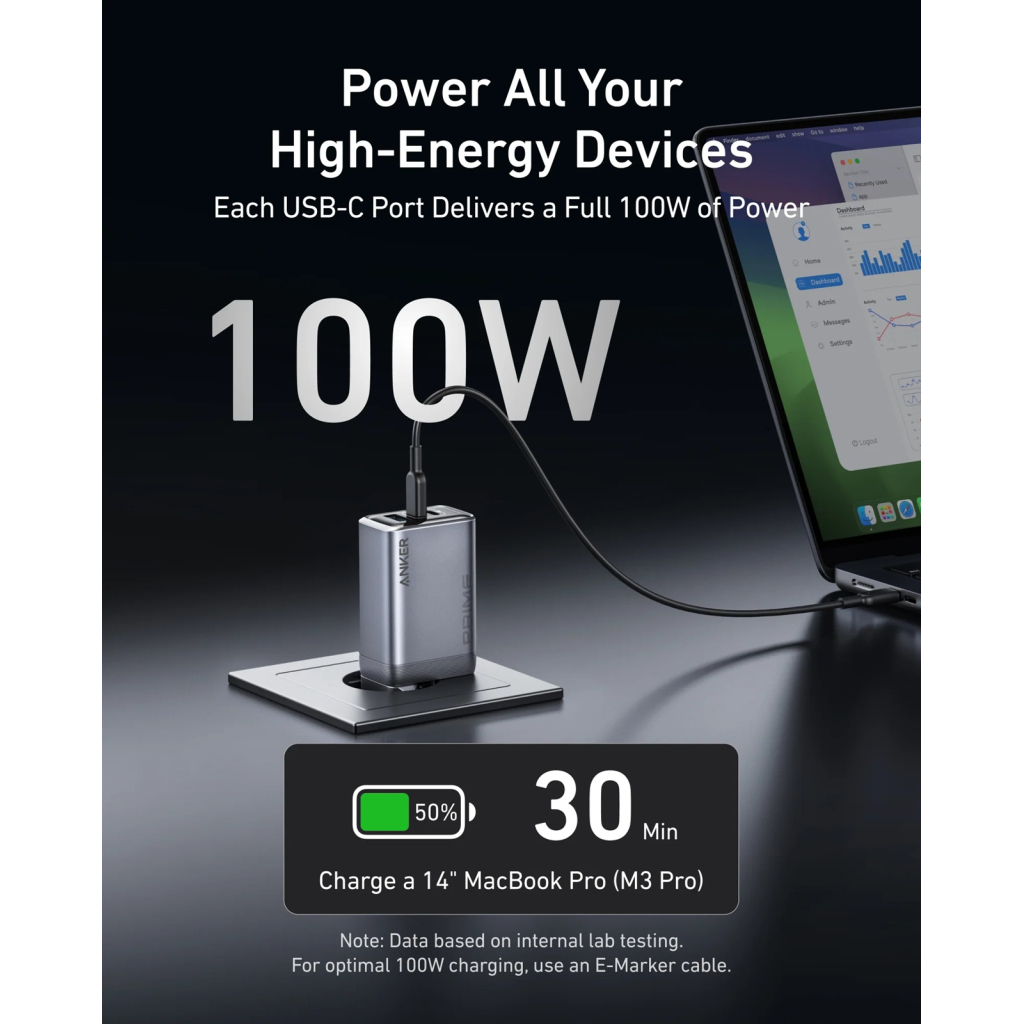 Зарядний пристрій Anker GaNPrime 100W 2xUSB-C PD + 1xUSB-A Foldable Silver (A2688341) - зображення 3