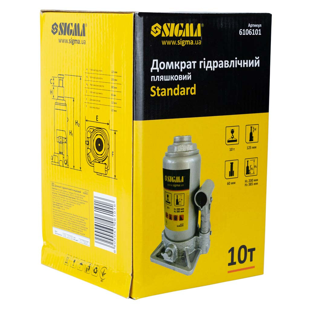 Домкрат Sigma гідравлічний пляшковий 10т H 200-385мм (6106101) - изображение 4