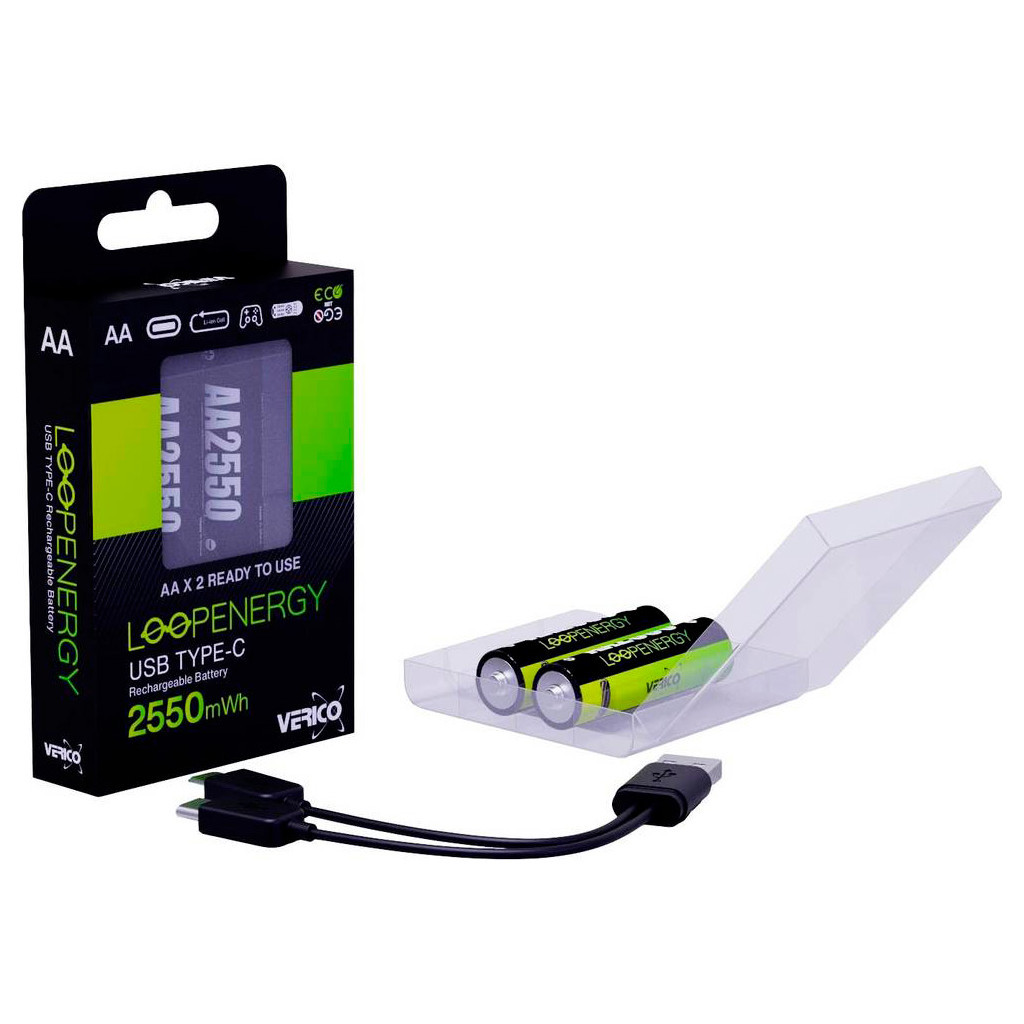 Акумулятор Verico AA USB Type-C 1700mAh 1.5V Li-ion * 2 (LoopEnergy) (1UDBT-A1WEA2-NN) - зображення 3