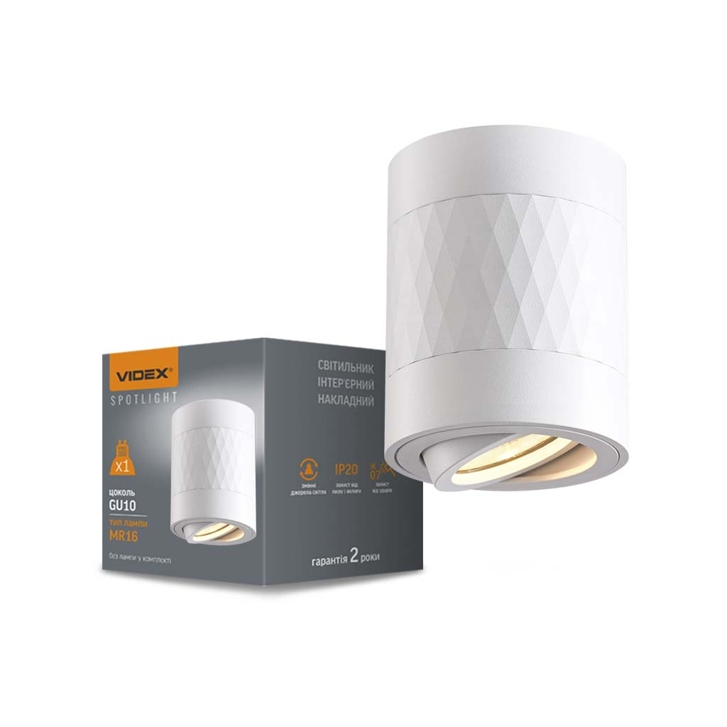 Світильник точковий Videx під лампу GU10 SPF04A накладний білий + біла призма (VL-SPF04A-WPW) - зображення 3