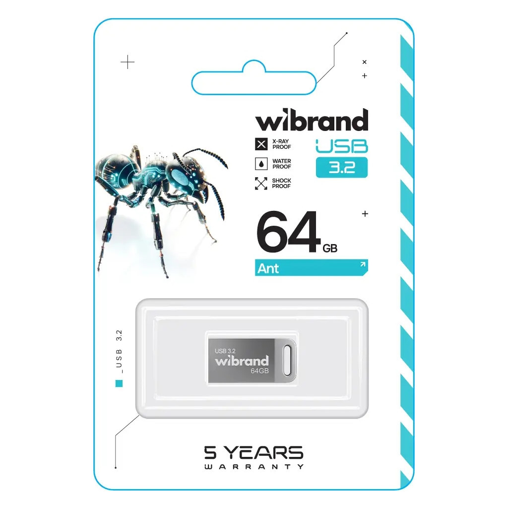 USB флеш накопичувач Wibrand 64GB Ant Silver USB 3.2 Gen 1 (USB 3.0) (WI3.2/AN64M4S) - зображення 2