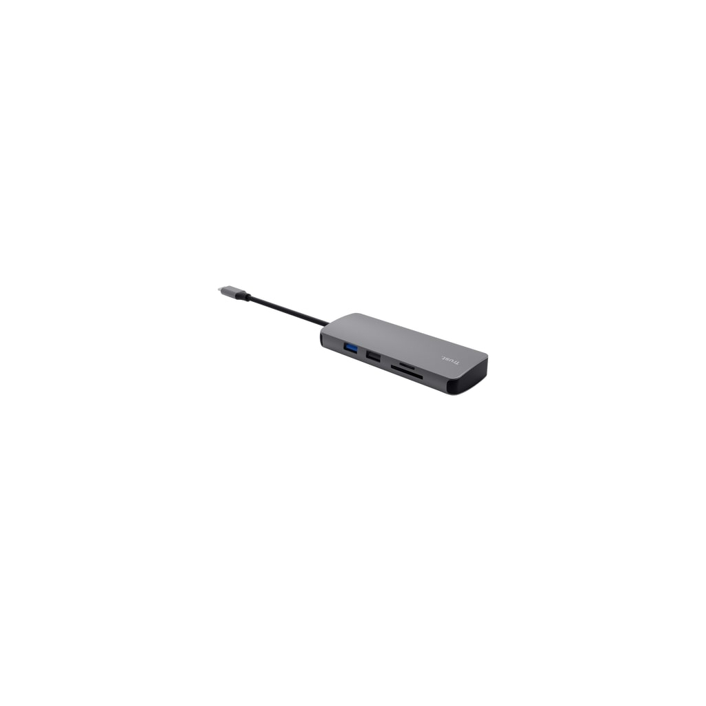 Концентратор Trust USB-C 8-in1 1xUSB-А 3.2/USB-A 2.0/2xUSB-С/HDMI/Ehernet/SD/microSD aluminium 0.15m grey (25672_TRUST) - зображення 3
