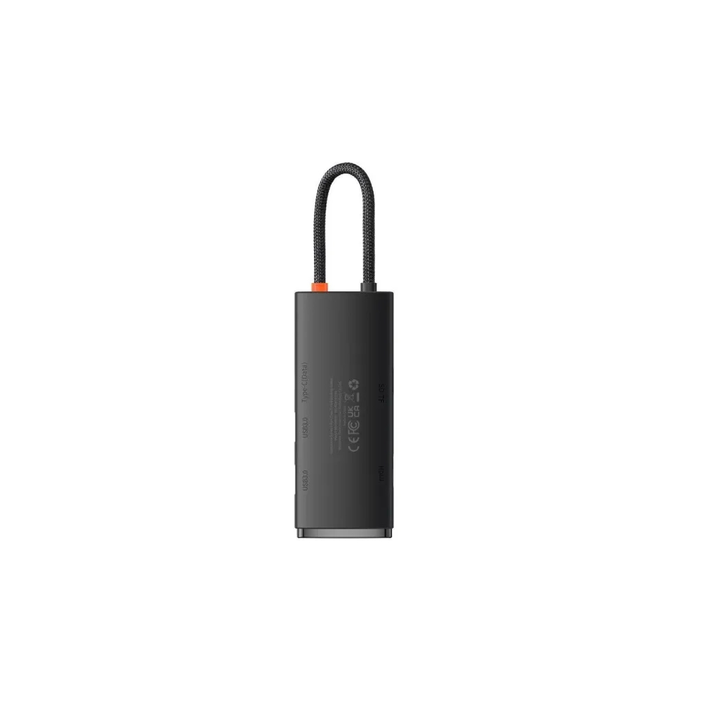 Концентратор Baseus USB-C 6-in-1 HDMI + 2xUSB 3.0 + USB-C + SD/TF black (WKQX050001) - зображення 3