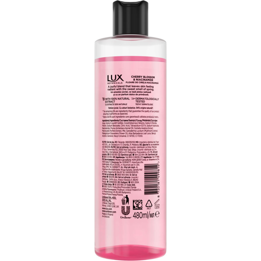 Гель для душу Lux Botanicals Цвіт вишні та ніацинамід 480 мл (8720181499814) - зображення 2