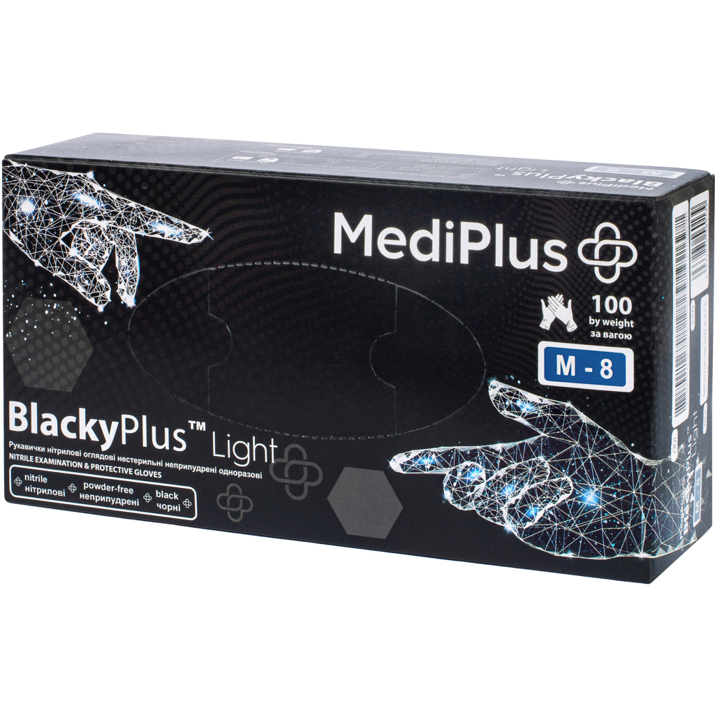 Медичні рукавички MediPlus BlackyPlus Light Нітрилові оглядові нестерильні неприпудрені Чорні Розмір M 100 шт. (6970245754508) - зображення 1
