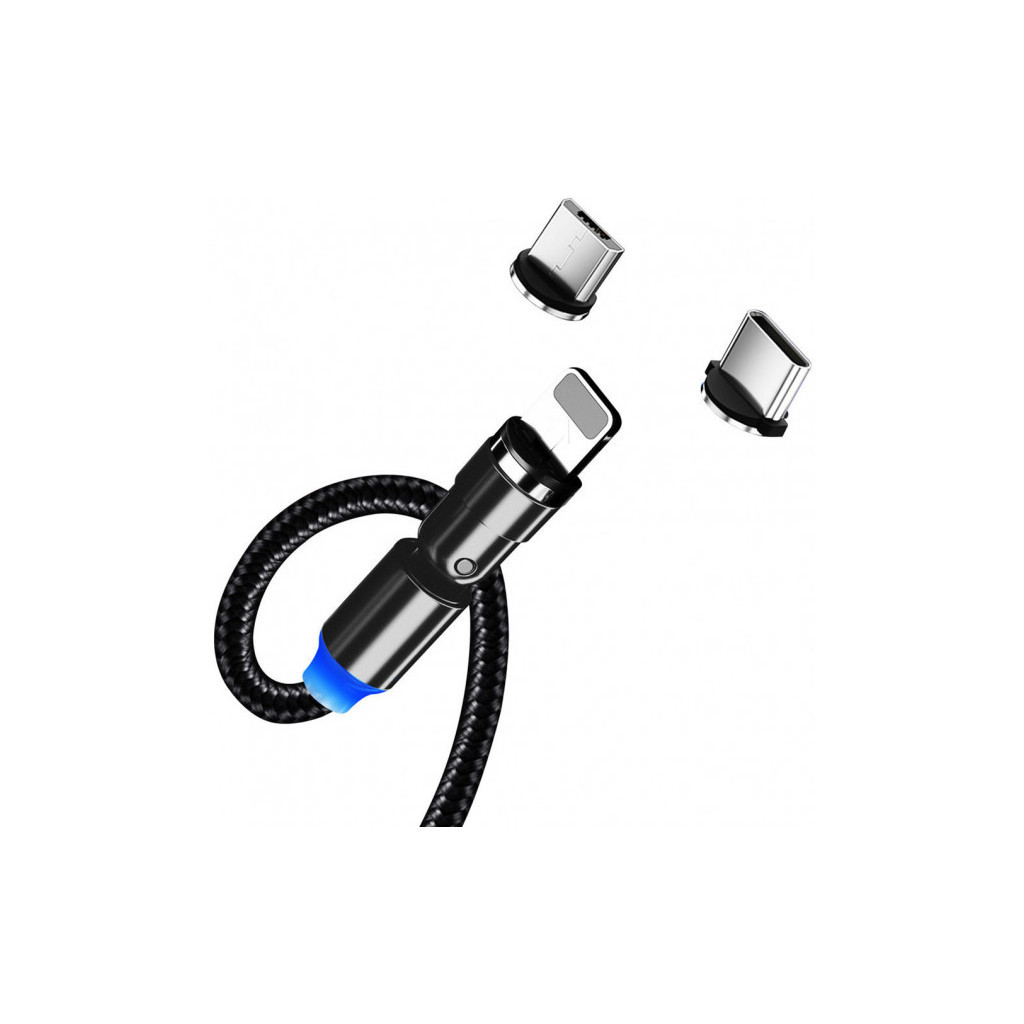 Дата кабель USB 2.0 AM to Lightning + Micro 5P + USB-C 1.0m Magnetic Ro ColorWay (CW-CBUU037-BK) - зображення 4