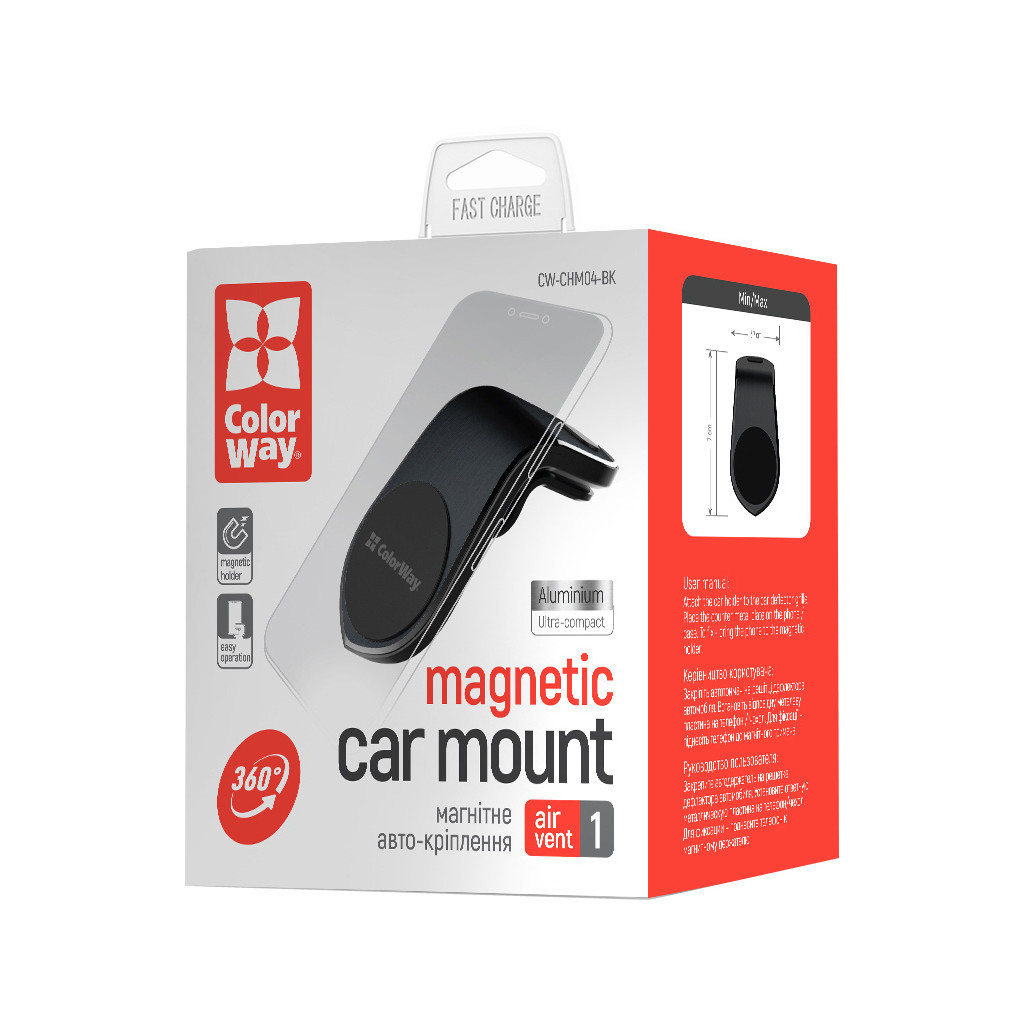 Універсальний автотримач ColorWay Magnetic Metallic Air Vent-1 Black (CW-CHM04-BK) - зображення 4