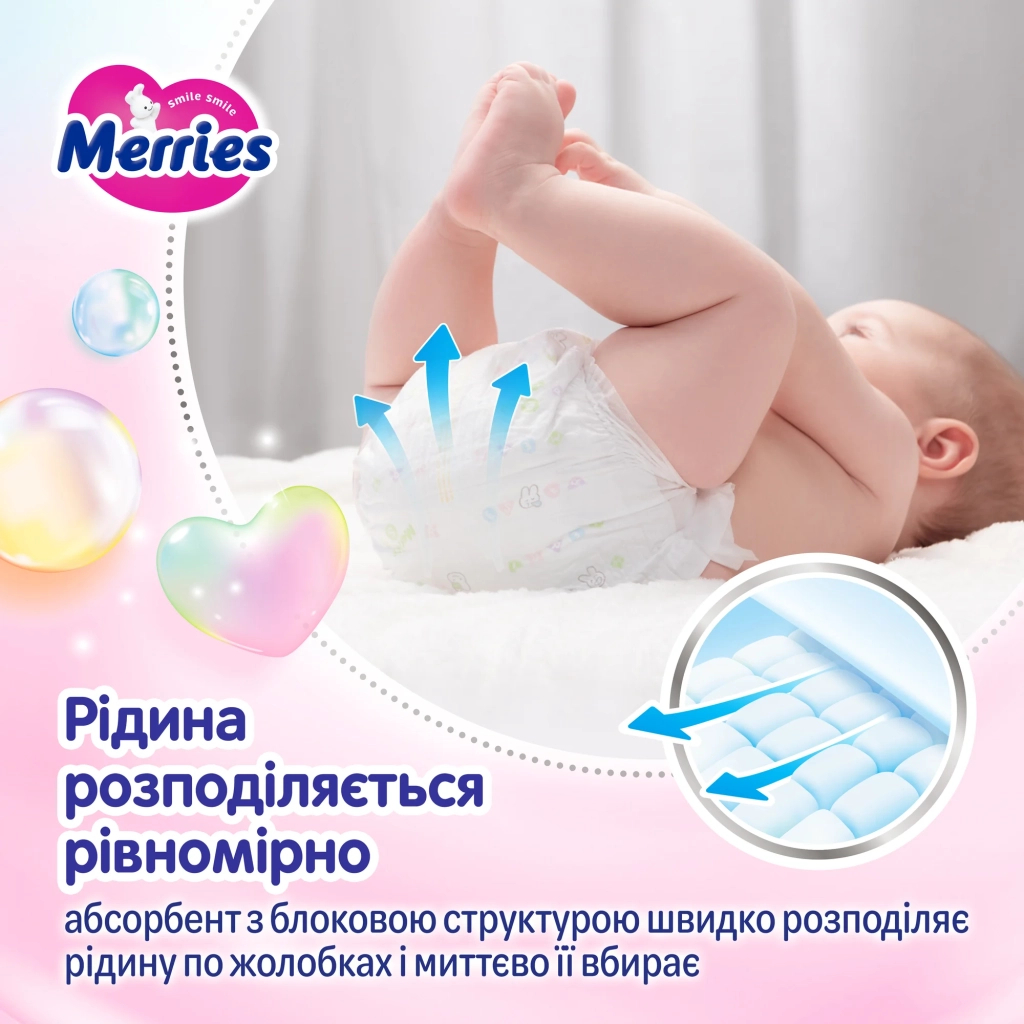 Підгузки Merries розмір S (4-8 кг) 62 шт (4901301437709) - зображення 4