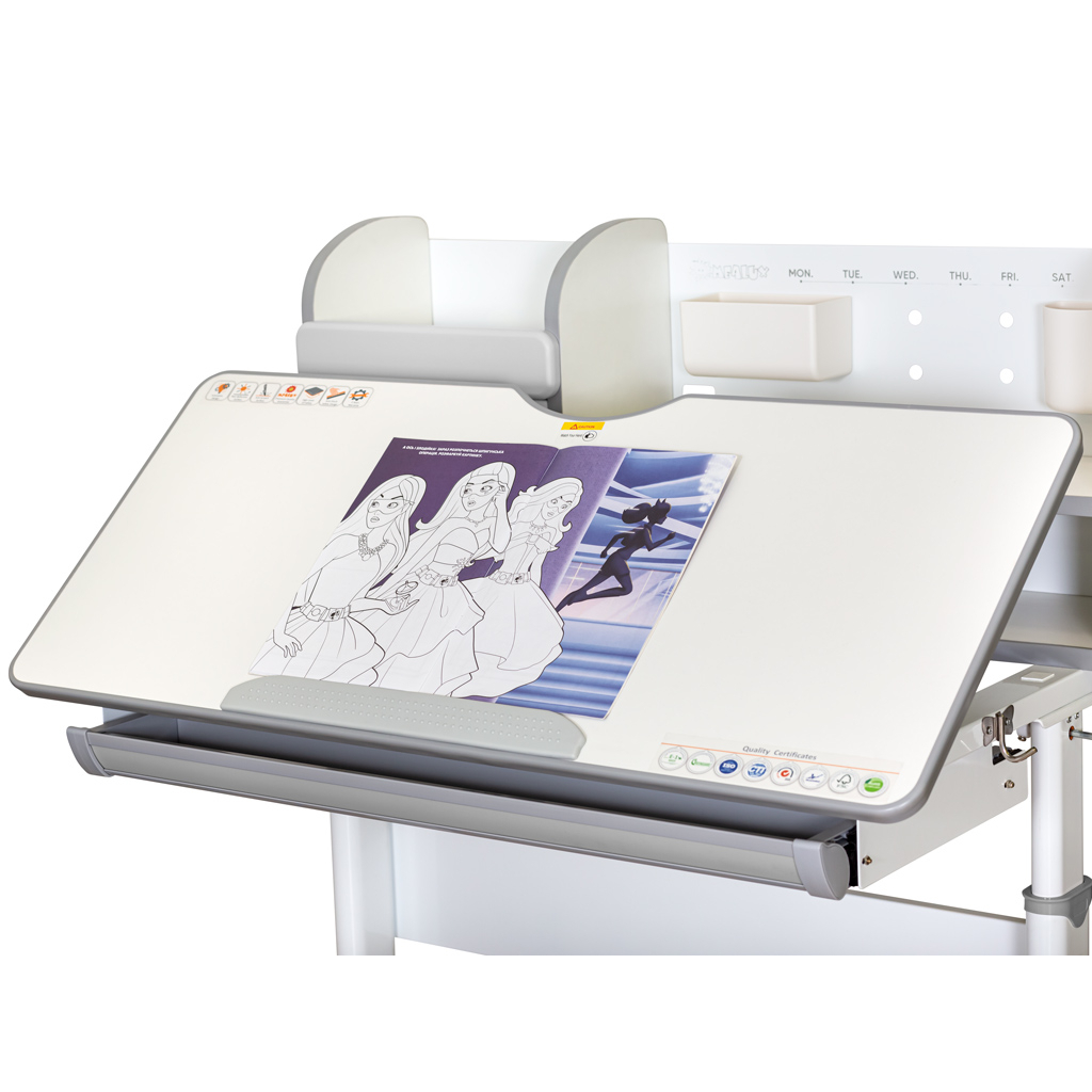 Парта Mealux Edmonton Multicolor Grey з полицею (BD-610 W/МС + G с полкой) - зображення 6