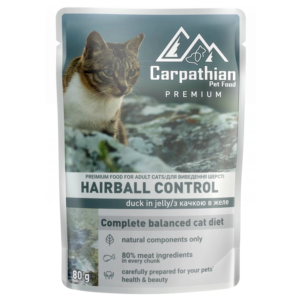 Вологий корм для кішок Carpathian Pet Food з качкою в желе 80 г (4820111141371) - зображення 1