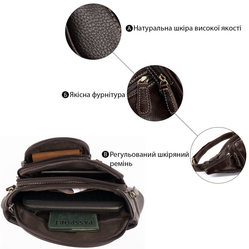 Сумка Vintage Поясна об'ємна чоловіча Коричнева (14860) - зображення 4