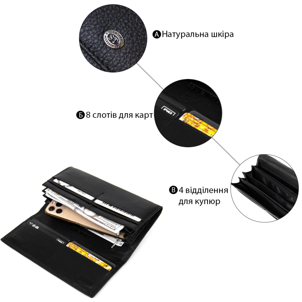 Гаманець ST Leather Чорний (19375) - зображення 4