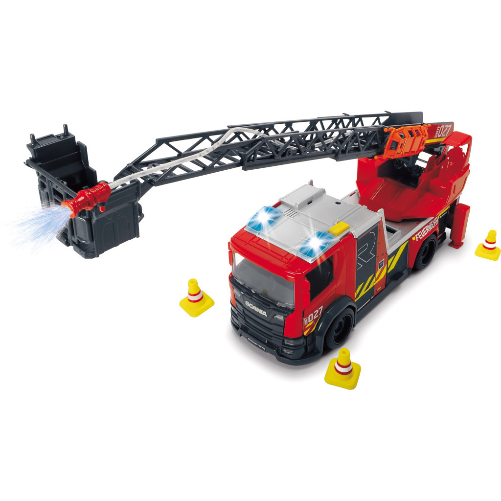 Спецтехніка Dickie Toys Пожежна машина Сканія з телескопічною драбиною, зі звуком і світловими ефектами 35 см (3716017) - зображення 4