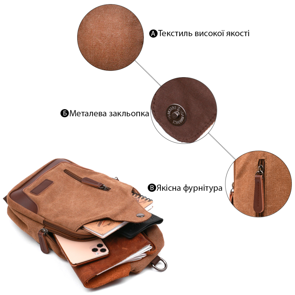 Сумка Vintage Чоловіча через плече Коричнева (20389) - зображення 4