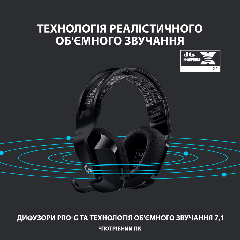 Навушники Logitech G733 Lightspeed Wireless RGB Gaming Headset Black (981-000864) - зображення 10
