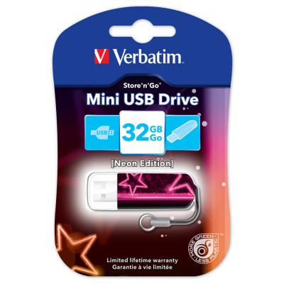 USB флеш накопичувач Verbatim 32GB STORE'NGO MINI NEON PINK USB 2.0 (49390) - зображення 2