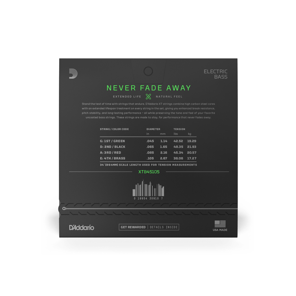Струни для гітари D'Addario XT Bass Nickel Plated Steel Light Top / Medium Bottom (45-105) (XTB45105) - изображение 3